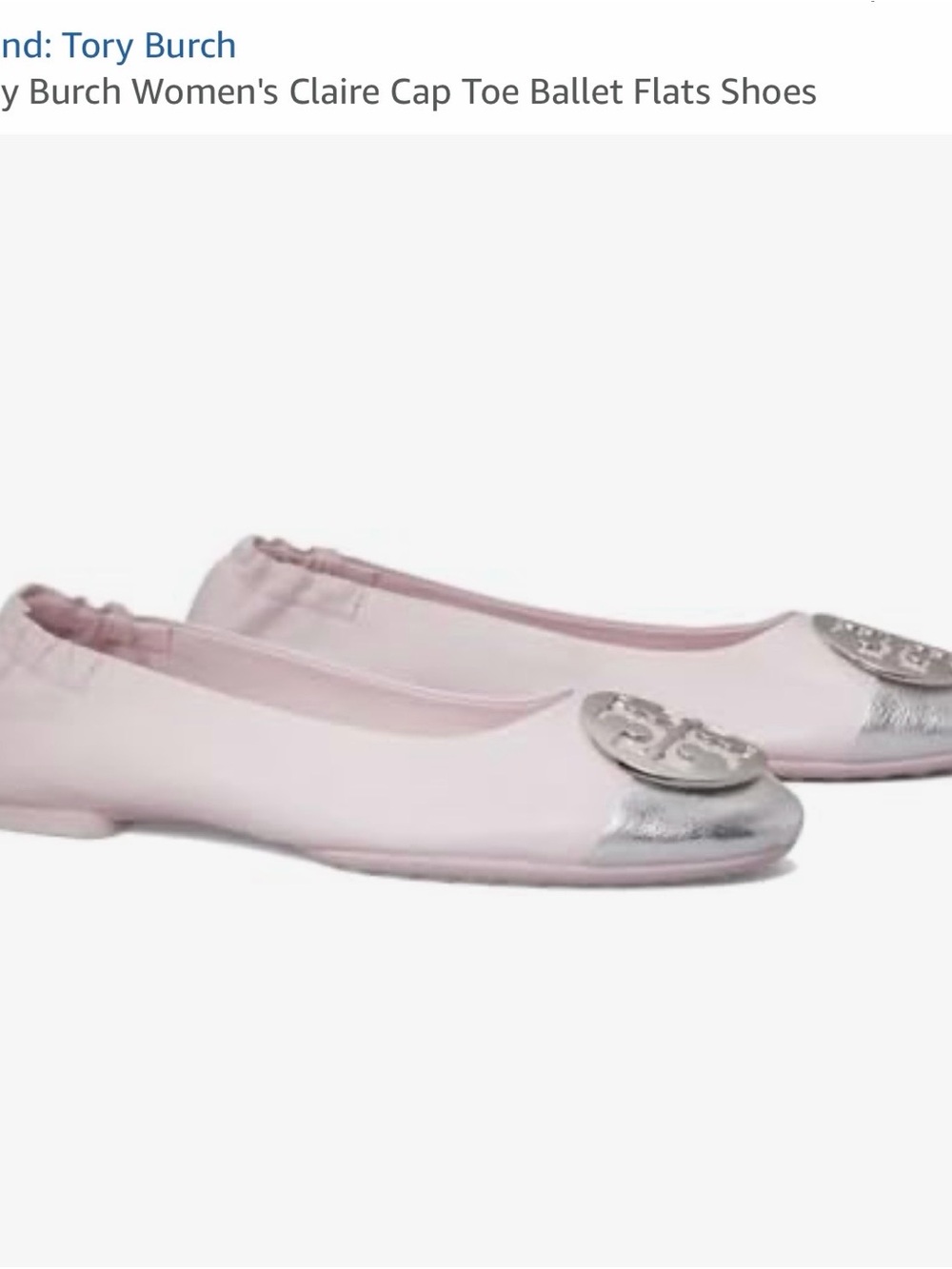 Tory Burch Women's Claire Cap Toe Ballet Flats in Light Pink with Silver Toe